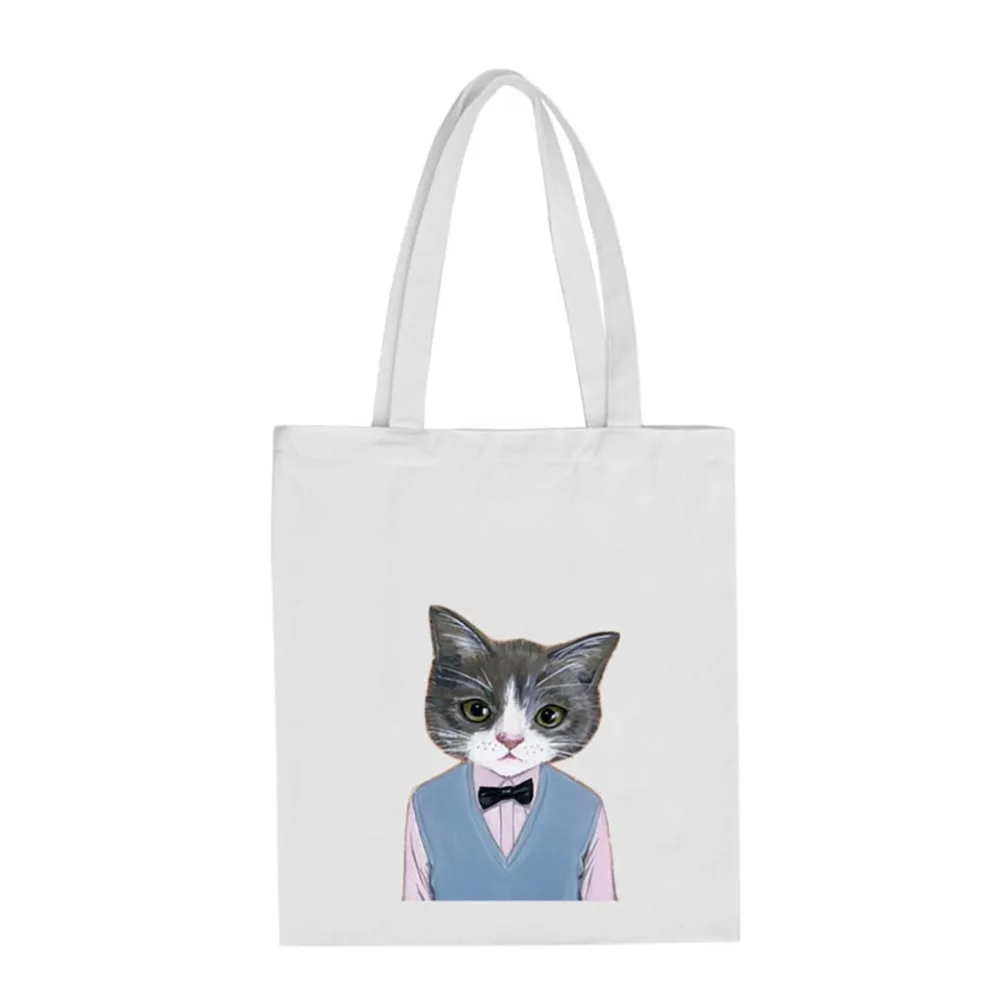Модная женская сумка-тоут, оригинальная Холщовая Сумка для покупок с милым котом, с принтом животных, для девушек, студентов, сумки через плечо