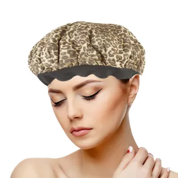 

Steaming Portable Heat Cap Leopard Print Hair Care Deep Conditioning Cordless Travel Microwavable Universal Flaxseed Interior