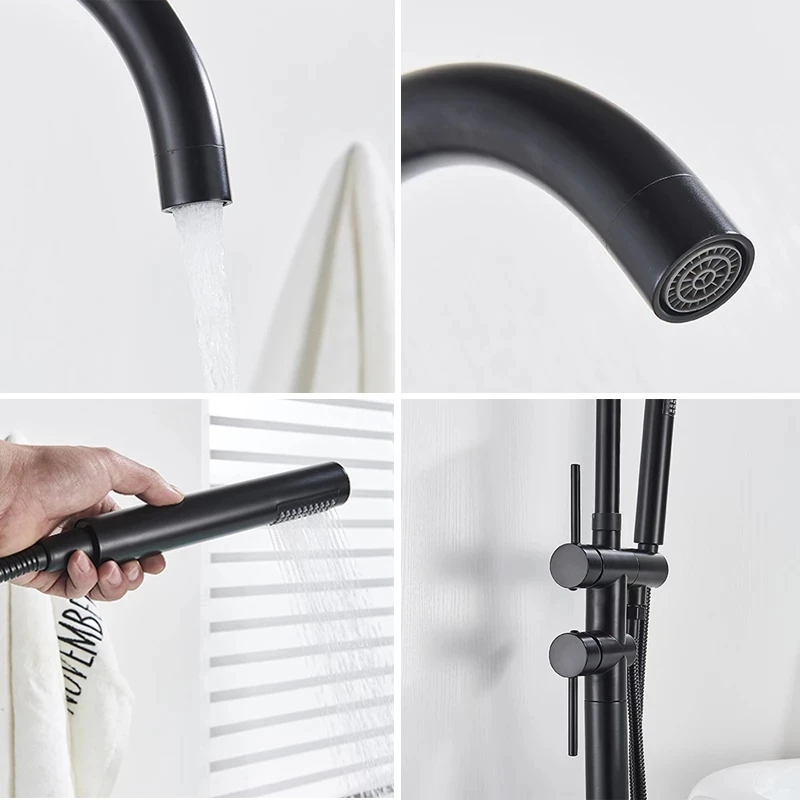 Floor Stand Bathtub Faucet Mixer Single Handle Mixer Tap Black 360 Rotation Spout With ABS Handshower Bath Mixer Shower Faucet 5
