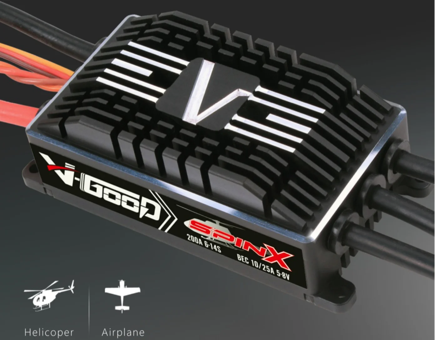 

VGOOD SpinX 200A Brushless ESC Constant Speed with SBEC 6-14s LiPo for RC Helicopter Fixed Wing RC Airplain