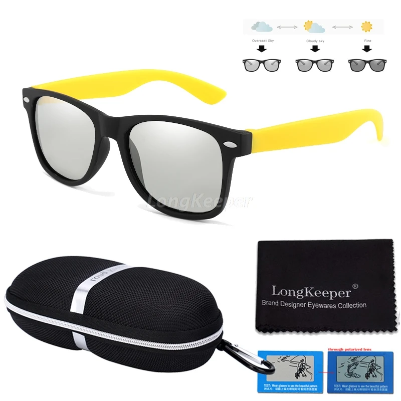 black yellow -C Longkeader, классические фотохромные солнцезащитные очки с застежкой-молнией, женские, мужские, квадратные, поляризационные, с заклепками, очки для вождения, меняющие цвет, UV400 - Цвет линз: black yellow -C
