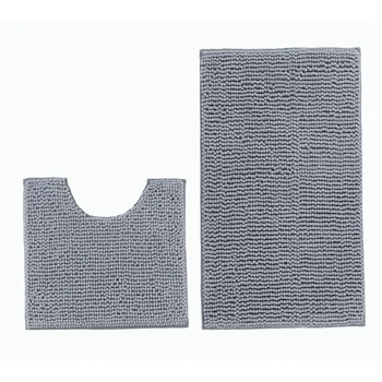 

Bathroom Rugs Chenille Bath Mat Set, Soft Plush Non-Skid Shower Rug +Toilet Mat. (Light Grey)