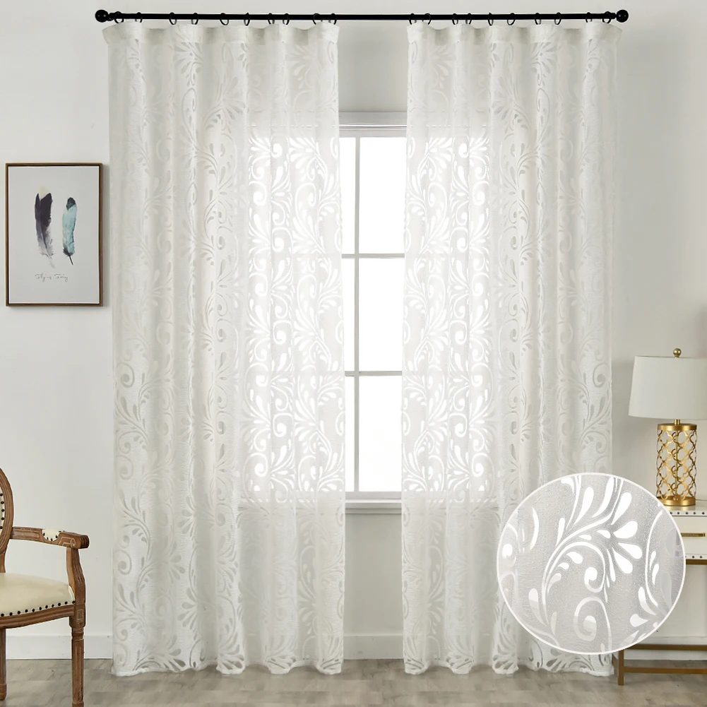 Hot Sale Tulle Sheer Curtains Jacquard Craft Polyester Fabrics For Window Modern Living Room Treatment Black White