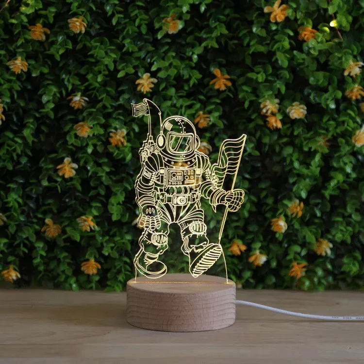 Новинка, Прямая поставка, ночник, дерево, креативный 3D астронавт, свет, стол для ночника, лампа, Детская лампа
