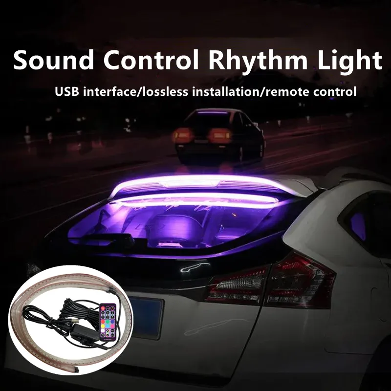 

USB Car Rear Glass Window RGB Atmosphere Flexible-Strip Light Kit Music Voice Control Auto Interior Led Decoration Warning Lamps
