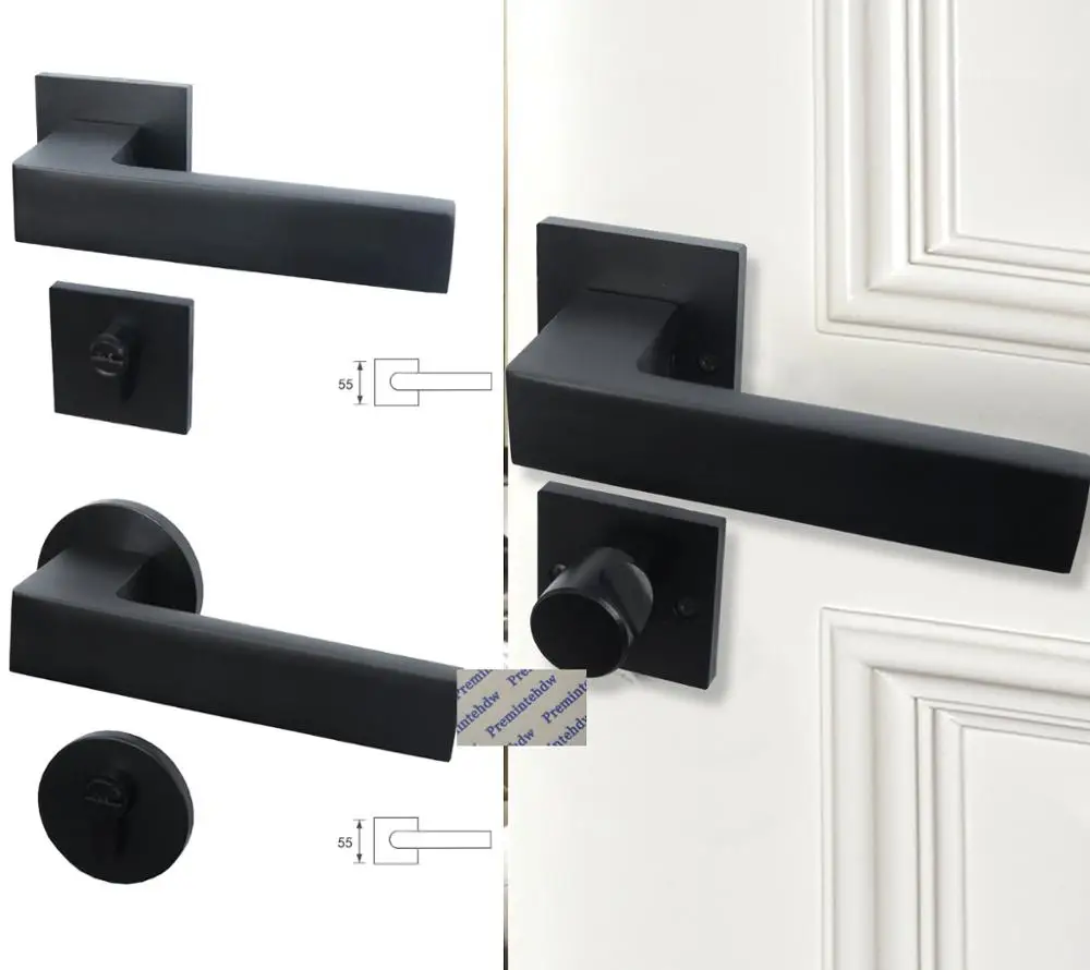  Round Square Matt Black Mortise Bedroom Interior Door Rosette Lock Set Thumb Turn Magnetic Lock Bod - 32878665634