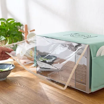 

New Cotton and linen microwave cover with curtain Oil Dust Waterproof Pockets Storage Bag Kitchen Accessories
