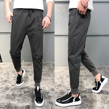 

Autumn Winter Thick Pants Men Fashion All Match Solid Slim Fit Joggers Men Patchwork Drawstring Hip Hop Casual Men Harem Pants
