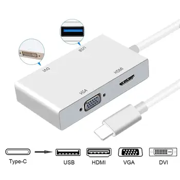 

Type C to HDMI VGA DVI USB 3.0 Hub Adapter for Macs Books Pro/Chromebook Pixel