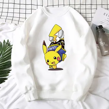 

2019 spring and autumn long-sleeved O-Neck anime hoodie Pikachu print Couple wear Hip Hop Cartoon Full Regular hoodie men