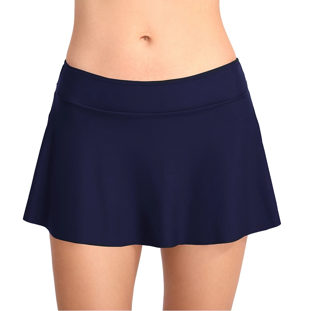 

Casual Solid Bathing Mid Waist Holiday Beach Summer Bikini Bottom Short Women Swim Skirt Wear Two Piece Separates Elastic Sexy