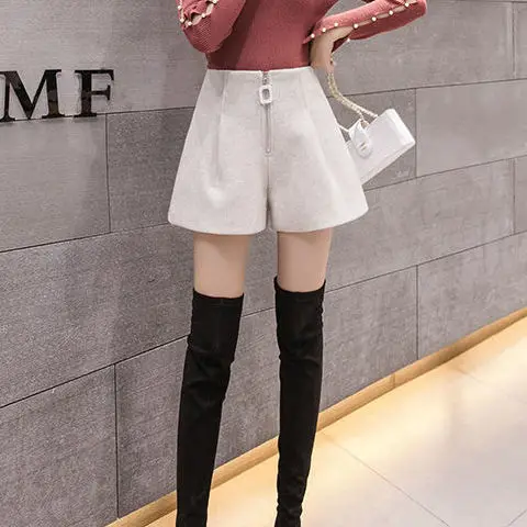 Spring Women 2024 Winter Loose Shorts Female Wide Leg Shorts Autumn Ladies Zipper Pocket High Waist Shorts Ladies Trousers Q3
