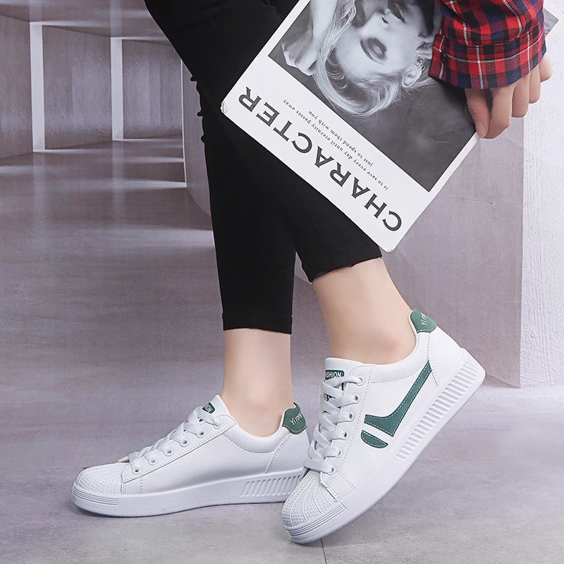 

Women Spring Lace Up Flat Shoes Ladies Leather Casual Vulcanized Female Platform White Woman Fashion Comfortable Shoes U20-48