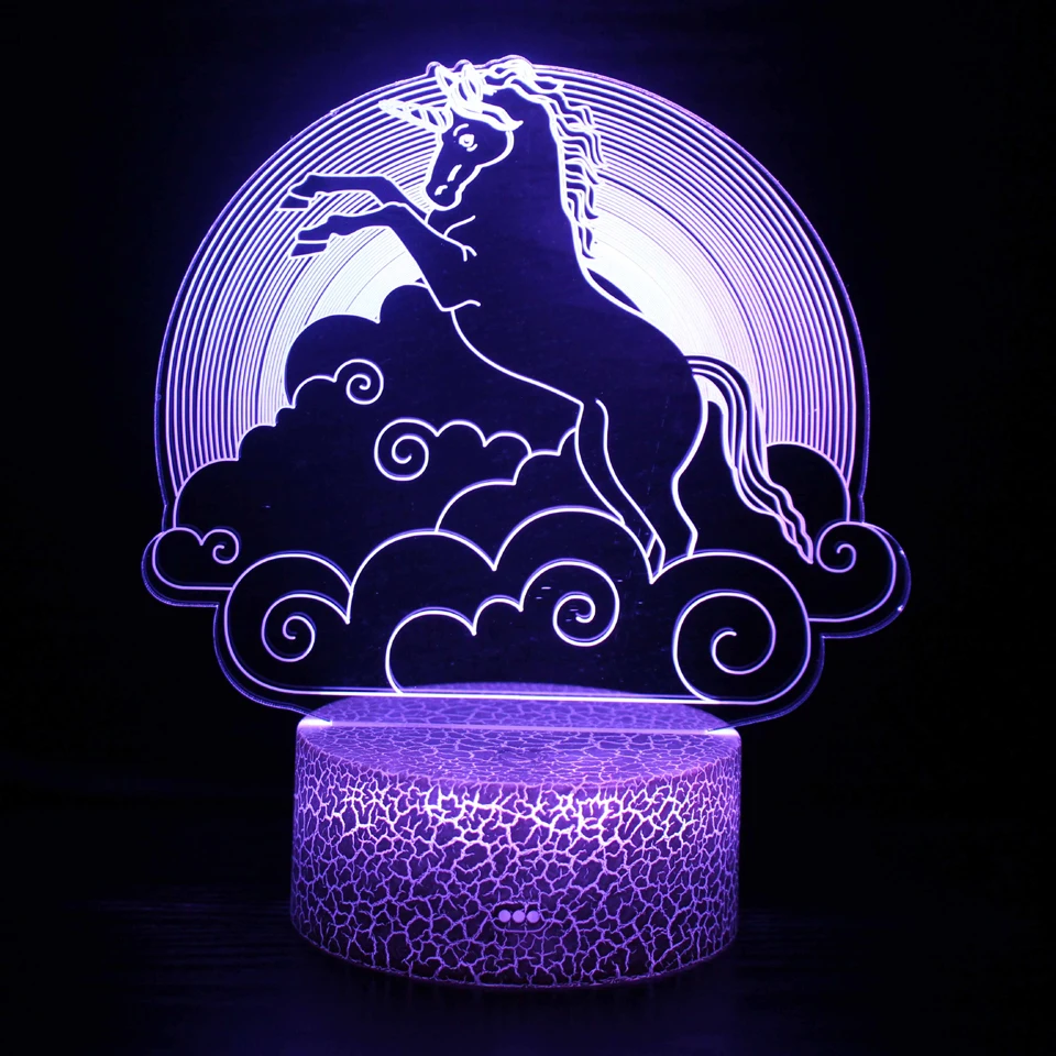 3D Unicorn Figure Colorful LED Illusion Night Lamp
