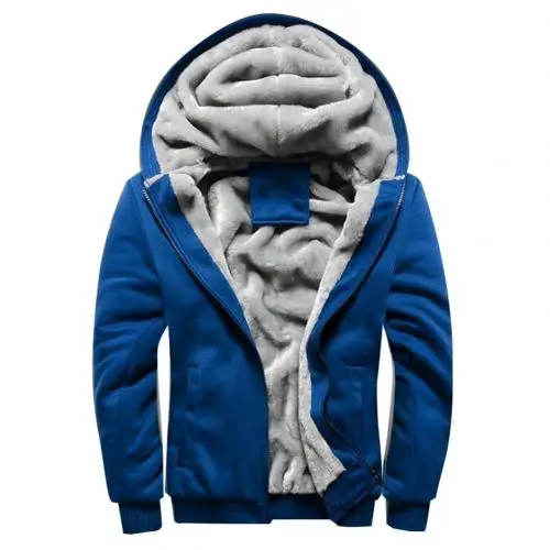 Sapphire Blue Winter Jacket Men's High-Quality Polyester Spandex Coat Casual S-lim Coat Men's Hooded Coat Chic Men Warm Zip Up Coat Outwear - Цвет: Sapphire Blue