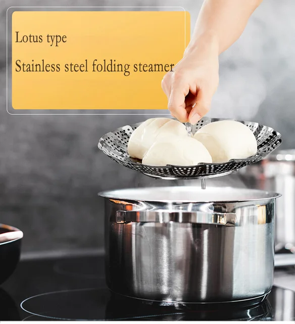 Folding Stainless Steel Food Steamer Basket Mesh Lotus Steaming Tray  Vegetable Vapor Cooker Steaming Rack Kitchen Gadgets 2021 - AliExpress