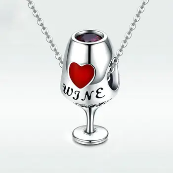 

Red Wine Glass Inlaid Zircon 925 Silver Creative Pendant for DIY Jewelry Making A2UA