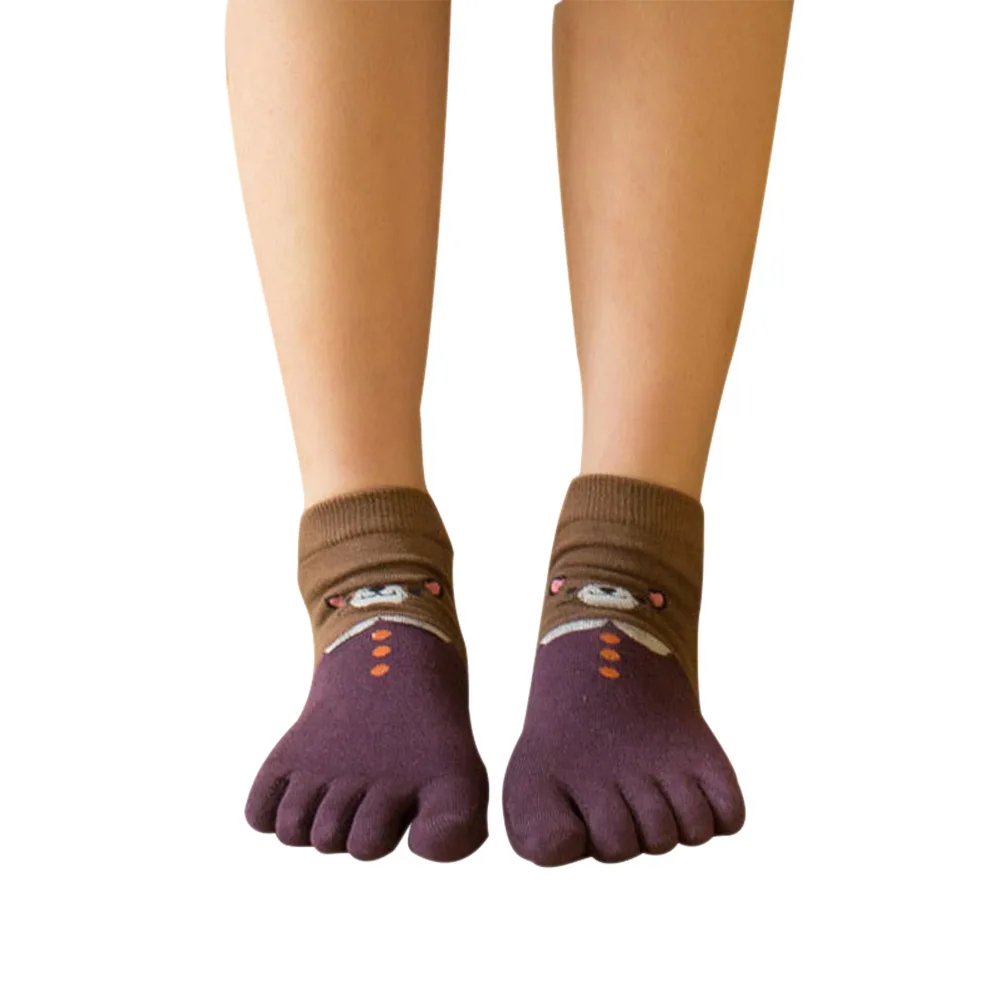 1 пара Для женщин и девочек мягкие носки с котами из мультфильма пять пальцы большой палец на ноге хлопок на осень и зиму теплые носки ИК-лепно - Цвет: Фиолетовый