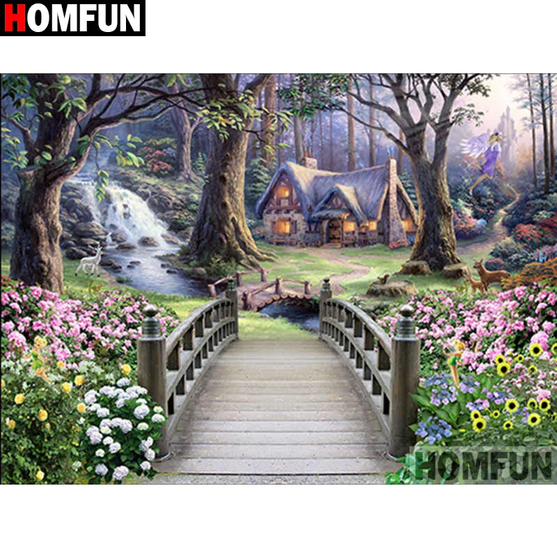 

Алмазная живопись HOMFUN A30080, картина с полными квадратными/круглыми стразами 5D «сделай сам», вышивка крестиком «домик лес», домашний декор, подарок