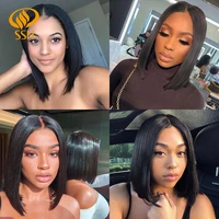 SSH Straight Short Bob Human Hair Wigs for Black Women Lace Part Brazilian Hair Wigs Remy Hair Middle Part Side For Brown Women 1