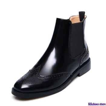 

Women's Brand design genuine leather Ankle Boots Women Shoes fashion brogue chelsea boots female shoes Woman
