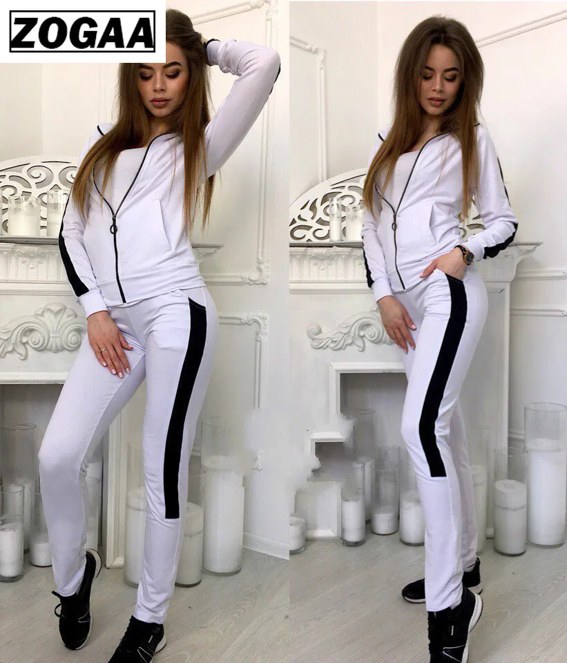 Женский спортивный костюм ZOGAA комплект из двух предметов топ и штаны Модный