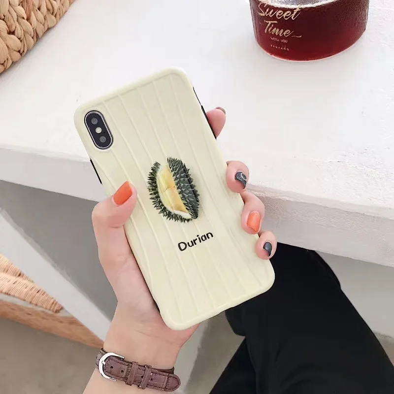 

Cute Durian Strip Non-slip suitcase Case for iPhone XS Max X XR XS Matte Soft Silicone TPU Case for iPhone 8 7 6 6s Plus Cover