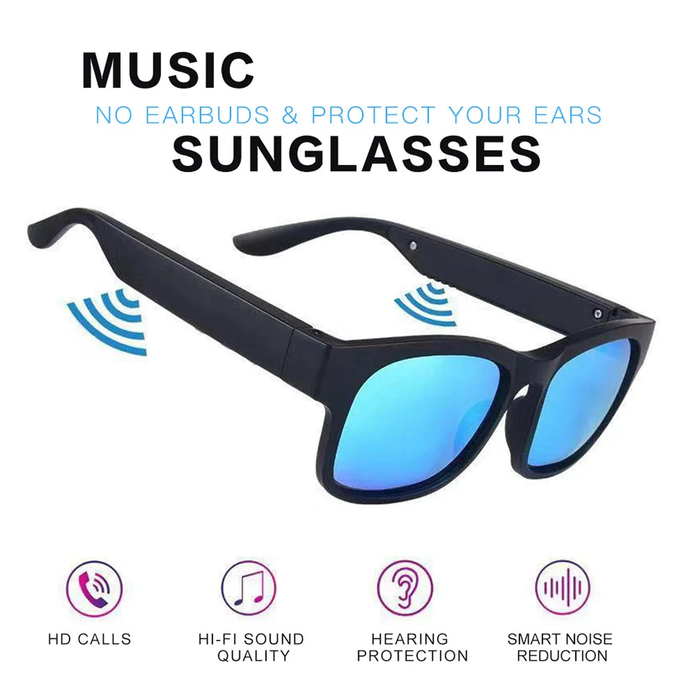 Óculos de sol com microfone e som estéreo, fone de ouvido headset ...