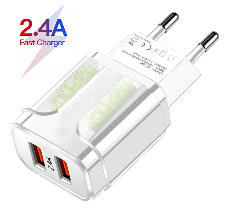 AIXXCO 5V 2A EU Plug LED Light 2 USB Adapter Mobile Phone Wall Charger Device Quick Charge QC 3.0 Mobile Charger Fast Charger airpods usb c Chargers