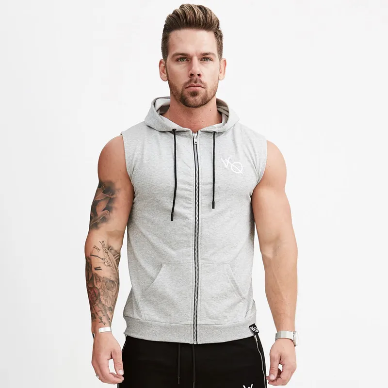 

Muscle Brother Sports Running Casual Vest Fitness Outdoor Zipper Hooded Tops Sleeveless Trend I-shaped Vest