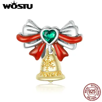 

WOSTU 925 Sterling Silver Jingle Bell Charm Green Zircon Bead Fit Original Bracelet Necklace Christmas Pendant Jewelry CQC1668