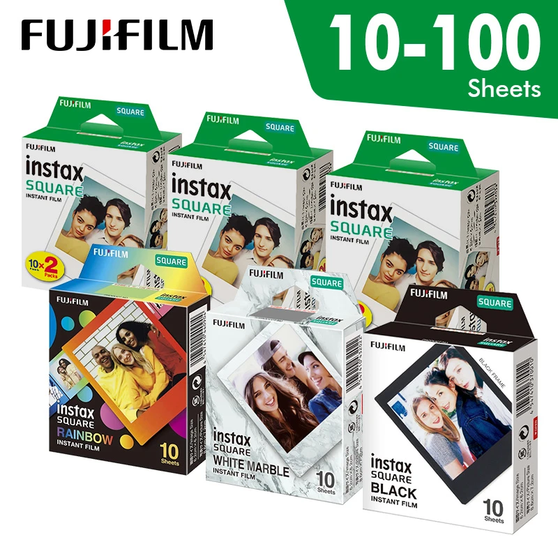 Оригинальная квадратная мгновенная белая пленка Fujifilm Instax с 10 до 100 листов для