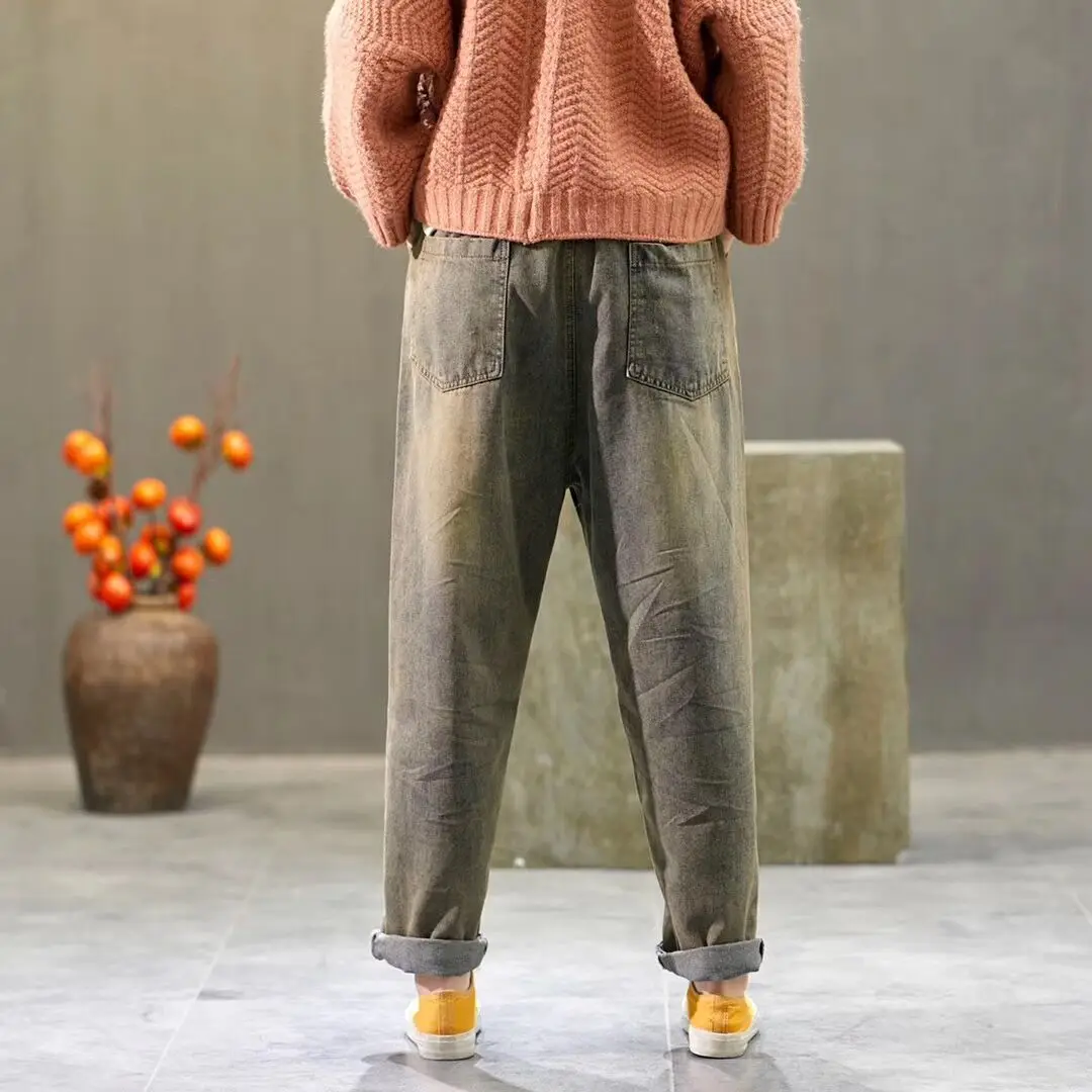 Runback рваные джинсы для женщин с вышивкой и высокой талией Pantalones джинсы vaqueros Mujer эластичный пояс размера плюс джинсовые штаны-шаровары