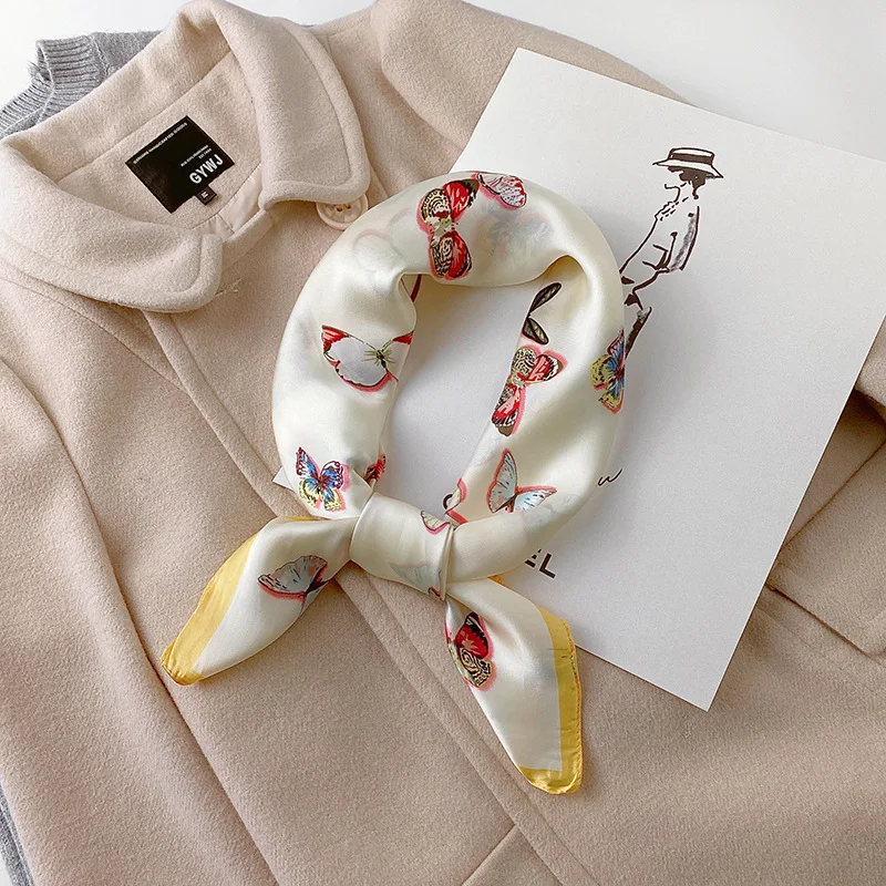 

hot 2020 luxury women silk scarf square lady wrap small office neck head scarf hair scarf foulard 70*70cm skinny scarfs