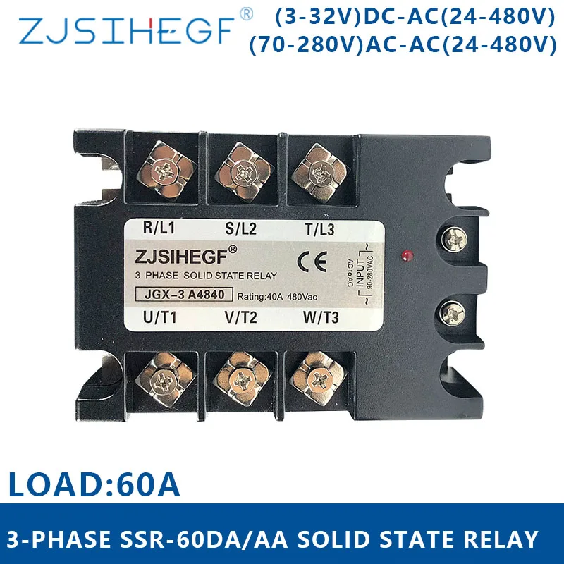 Трехфазный SSR 60DA/AA 3-32VDC/70-280VAC трехфазный твердотельный релейный output24-480VAC для промышленного оборудования