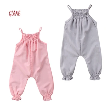 

0-24Months Sling Sleeveless Ruffle Rompers for new born infant baby girls solid color Jumpsuits summer