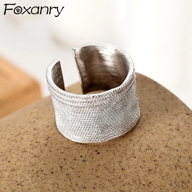 Silver Rings Silver Ring Foxanry INS Fashion Silver Color Wide Rings for Women Vintage Popular Design Irregular Texture Charm Party Jewelry Gifts