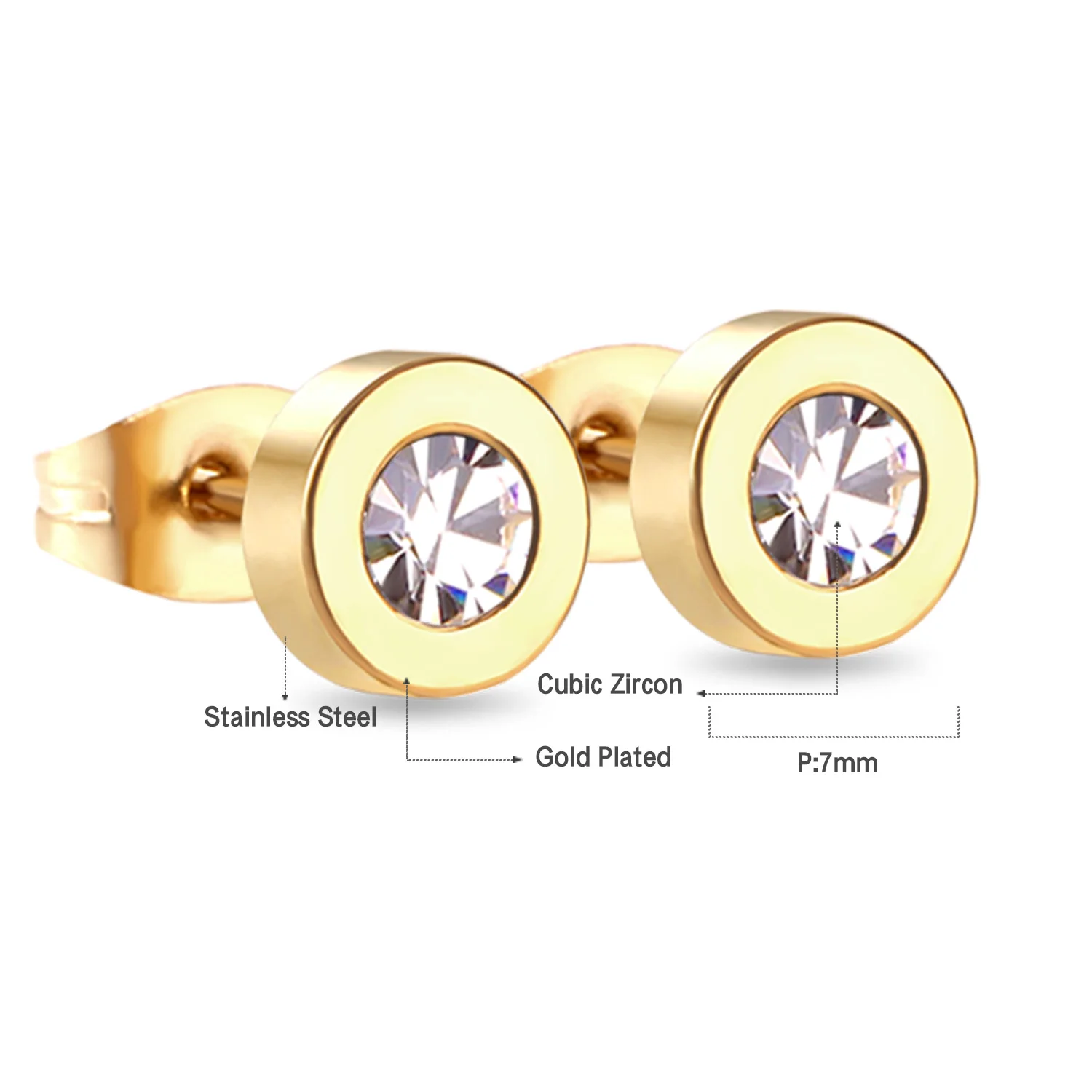 Круглые серьги гвоздики LUXUKISSKIDS из нержавеющей стали 4 пары/Лот 7 мм 2020 фианитов