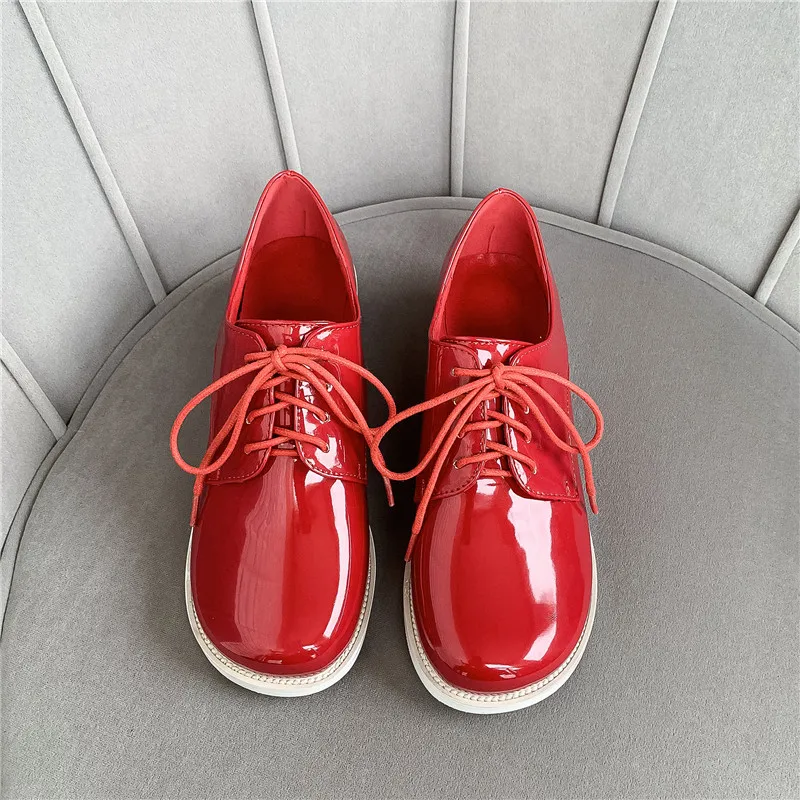 YMECHIC; модные весенние повседневные женские туфли из искусственной кожи на шнуровке, на массивном каблуке; цвет красный, синий, черный; женские туфли-лодочки с квадратным носком