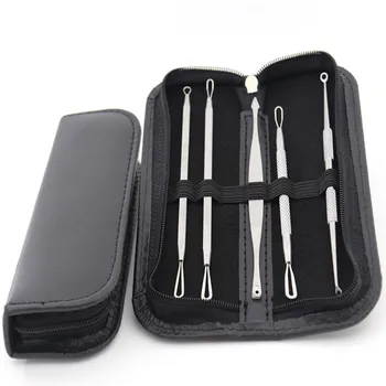 

5 Piece Set Acne Needle Blackhead Remover Stainless Steel pore cleaning form Acne face care Exquisite Leather Bag Beauty Tool