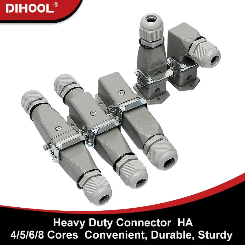 

HA Heavy Duty Connector 4 5 6 8 Pin Heavy Load Connection Industrial Rectangle Aviation Plug Socket Waterproof Male Female 10A