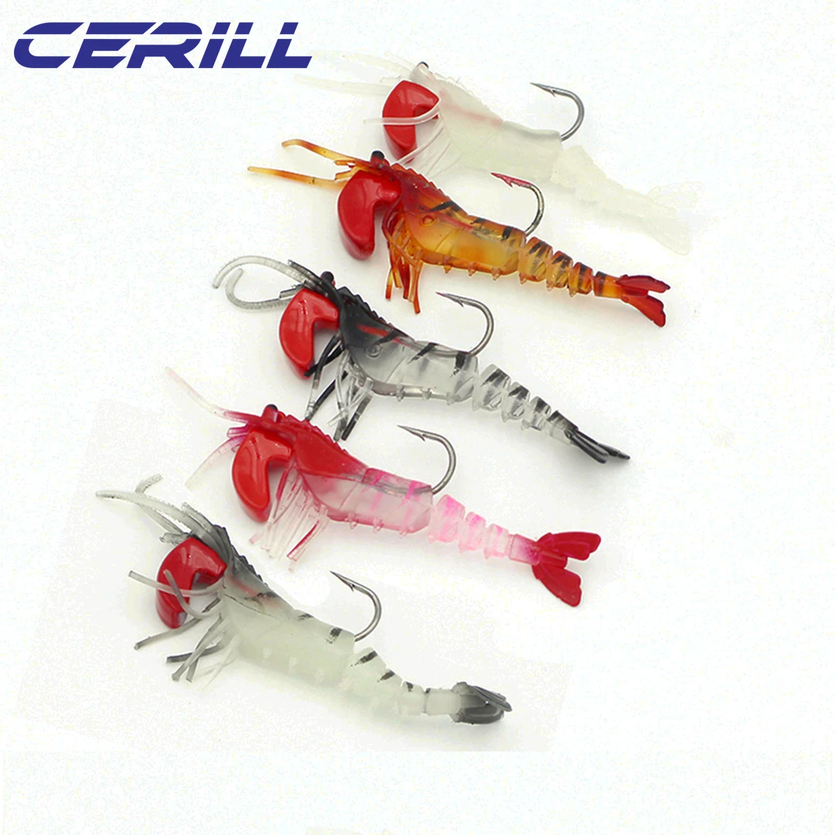 Lot 5 Cerill Luminous Shrimp Soft Worm Bait 12g 7cm Artificial