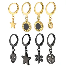 Модные серьги из нержавеющей стали, римская цифра, якорь, Череп, звезда, Подвеска для женщин, классические кольца, подарочные украшения для ушей, 2 штуки