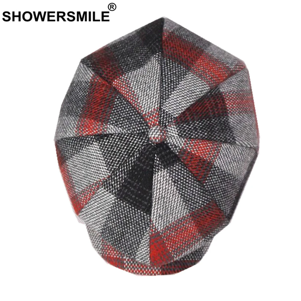 SHOWERSMILE красная клетчатая Лоскутная кепка газетчика шерстяная зимняя женская
