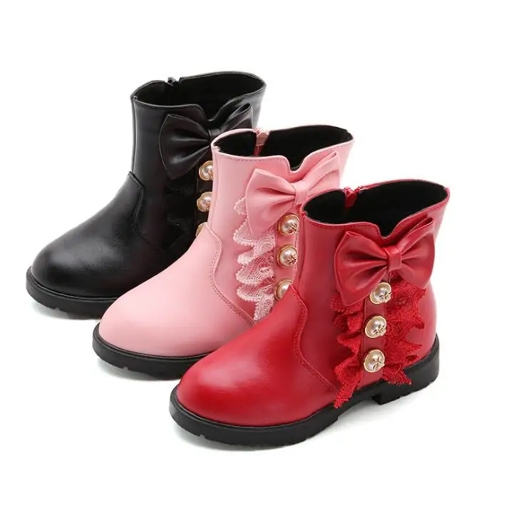 Ботильоны для девочек; сезон осень-зима; Новинка года; модная обувь принцессы для девочек с добавлением шерсти; хлопковые ботинки; детская теплая обувь; цвет красный, розовый