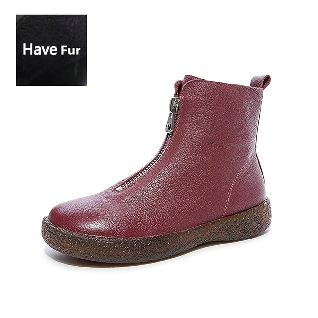 PEIPAH Autumn/Winter Women's Genuine Leather Shoes Woman Ankle Boots Female Retro Shoes Ladies Flat With Zip Bootee Woman - Цвет: 5