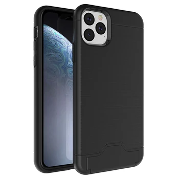 

50pcs Hybrid Wire Drawing Hard Armor Case For iPhone 11 Pro Max XS XR X 8 7 6 6S Plus With Stand Card Holder Hard PC+TPU Cover