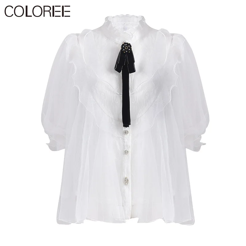White Puff Sleeve Tops For Women Fashion Elegant