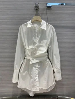 

Luxury Brand Cotton Shirt Dress 2020 Autumn Women's Fashion Chic Long Sleeves Casual Waist Strapless Two-wear Sexy Shirt Dresses