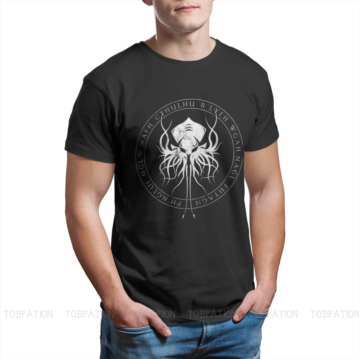 Sigil Print Cotton Fashion T Shirts Cthulhu Mythos Lovecraft Horror Great Old Ones Men Harajuku Streetwear | Мужская одежда